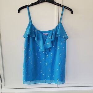 Lilly Pulitzer Silk Metallic Ruffle Tank